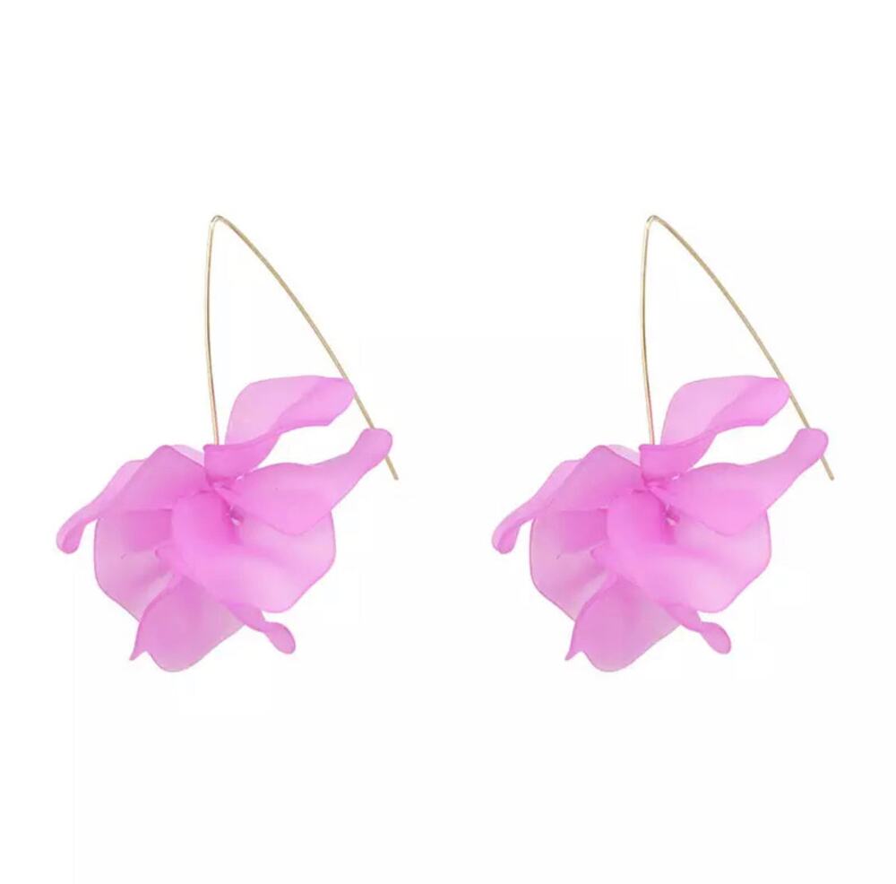 Pansy Flower Blossom Drop Earrings - Purple